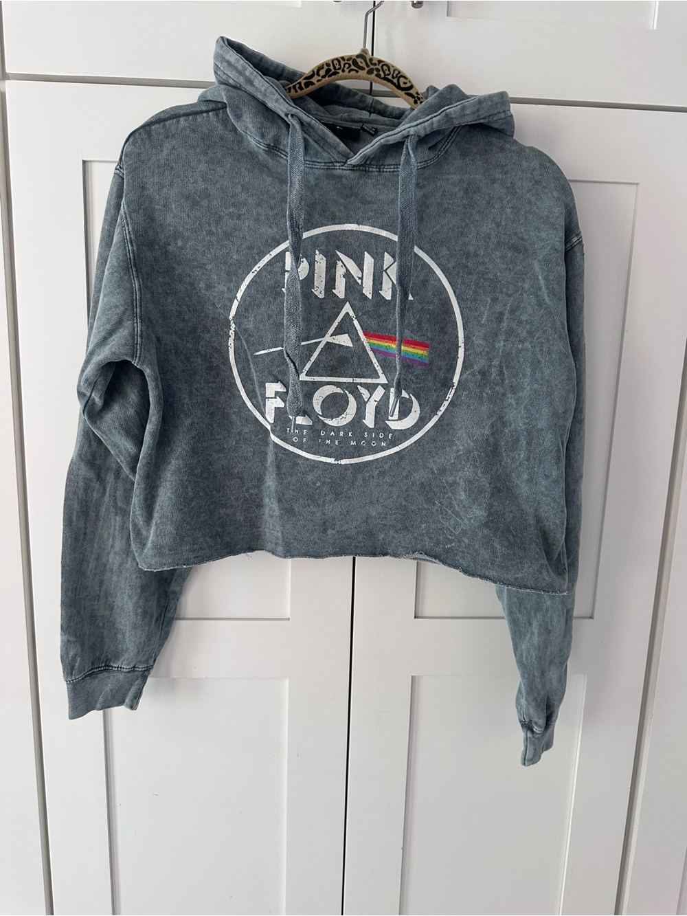 Pink Floyd Washed Charcoal Cropped Turtleneck Hoodie S